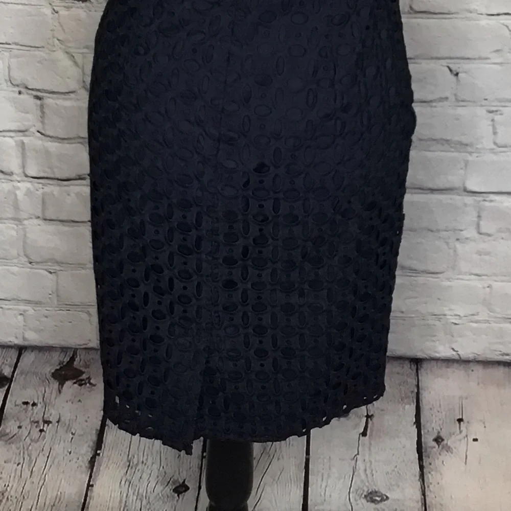 Kenar Navy Blue Eyelet Straight Skirt 2